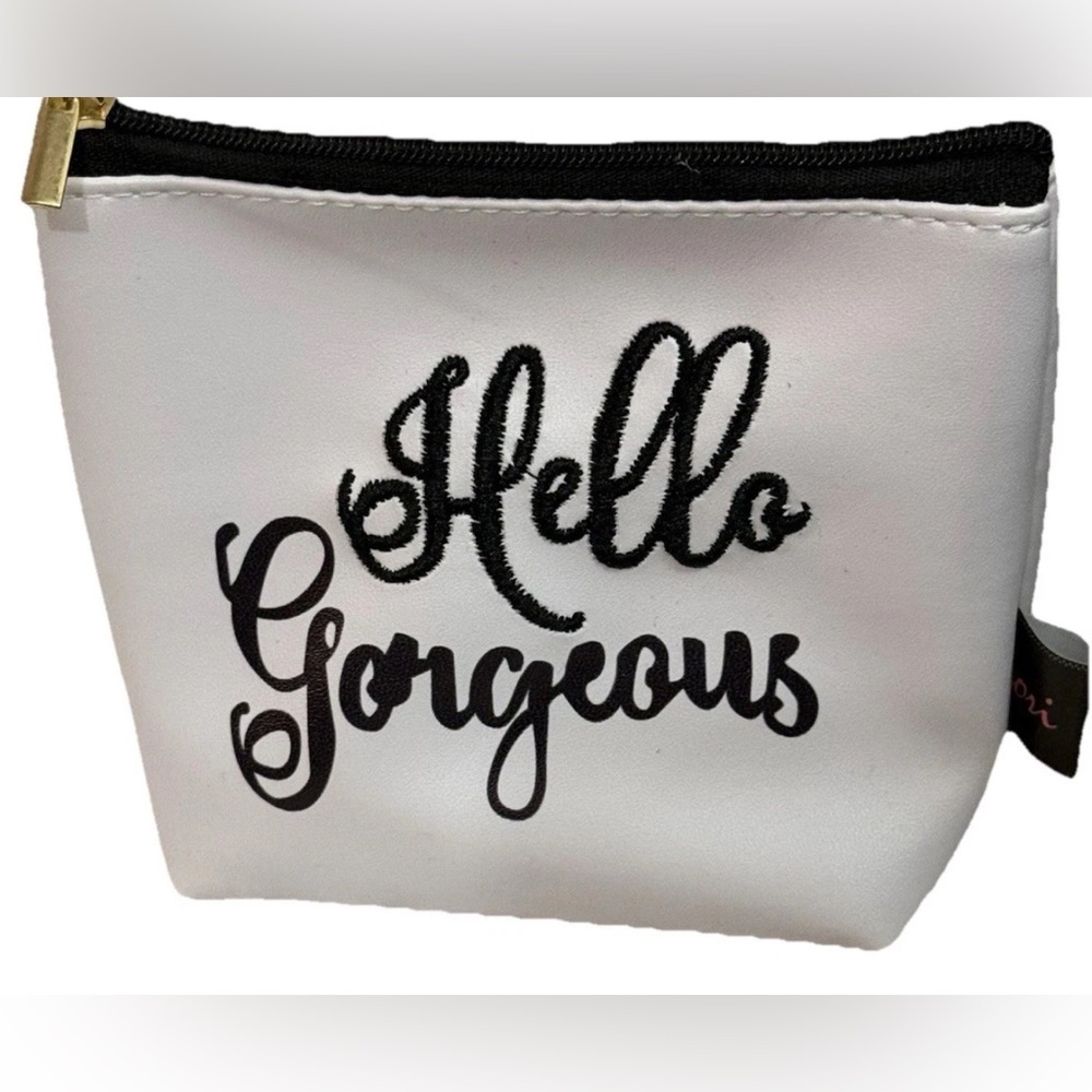 White Cosmetic Pouch with Black Text NEW
